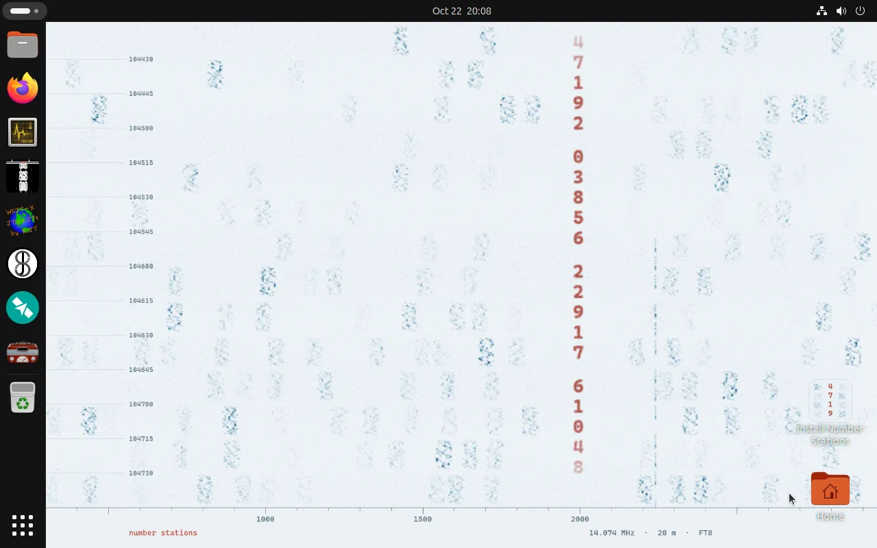 Number Stations on Ubuntu 26.04 LTS: the GNOME desktop, as the boot test saw it