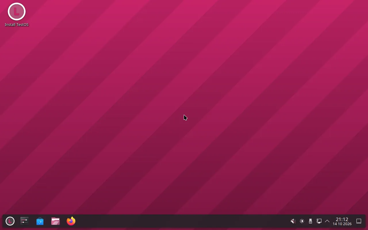 TestOS on Fedora 44: the KDE Plasma desktop, as the boot test saw it